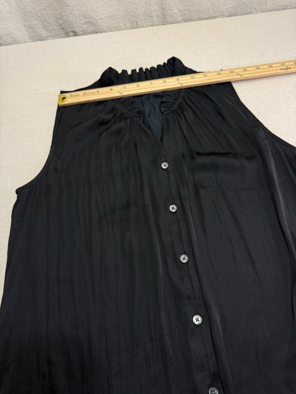 Banana Republic Black Sleeveless Ruffle-Neck Button Front Blouse - Size Small - Picture 11 of 13